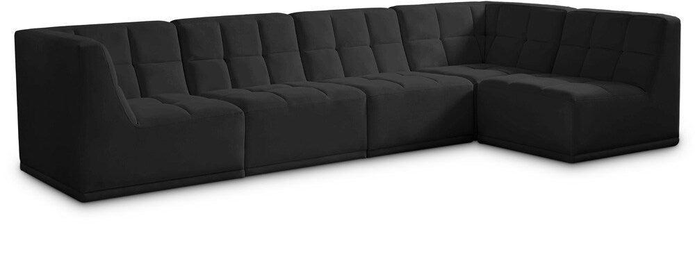 Meridian Furniture - Relax Black Velvet Modular Sectional - 5Pc - 650Black-Sec5A veiw 1