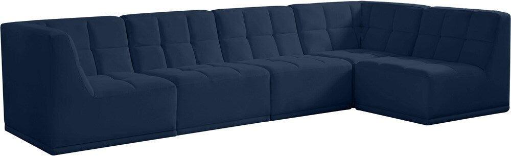 Meridian Furniture - Relax Navy Velvet Modular Sectional - 5Pc - 650Navy-Sec5A veiw 1