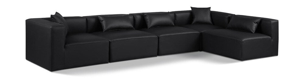 Meridian Furniture - Cube Black Vegan Leather Modular Sectional - 5Pc - 668Black-Sec5D veiw 1