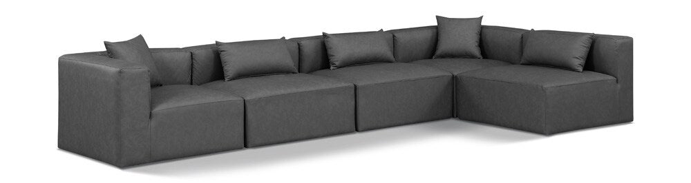 Meridian Furniture - Cube Charcoal Grey Vegan Leather Modular Sectional - 5Pc - 668Grey-Sec5D veiw 1