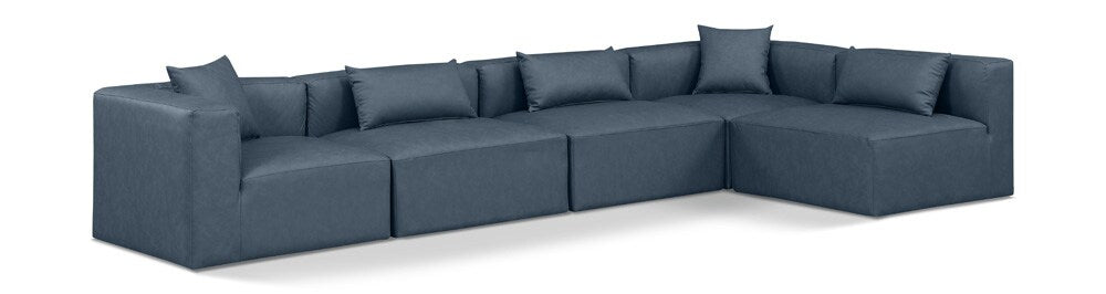 Meridian Furniture - Cube Navy Blue Vegan Leather Modular Sectional - 5Pc - 668Navy-Sec5D veiw 1