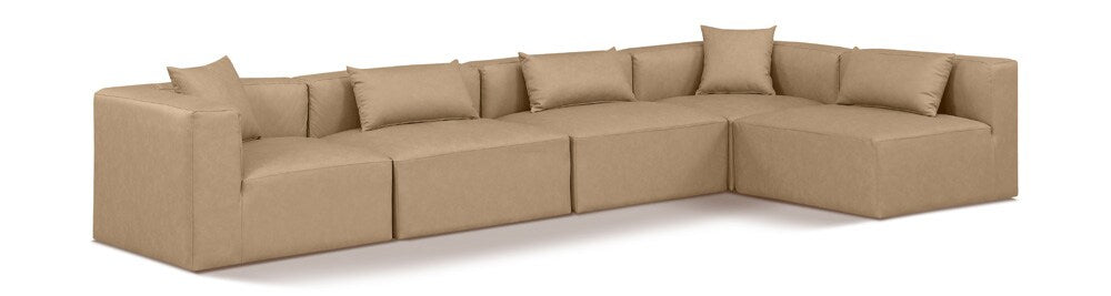Meridian Furniture - Cube Tan Vegan Leather Modular Sectional - 5Pc - 668Tan-Sec5D veiw 1