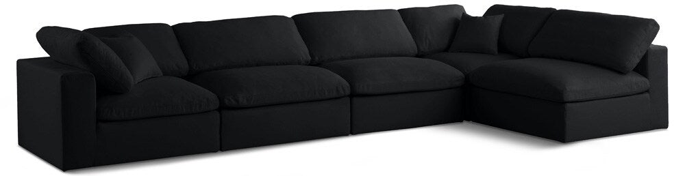 Meridian Furniture - Plush Black Velvet Standard Comfort Modular Sectional - 5Pc - 602Black-Sec5D veiw 1