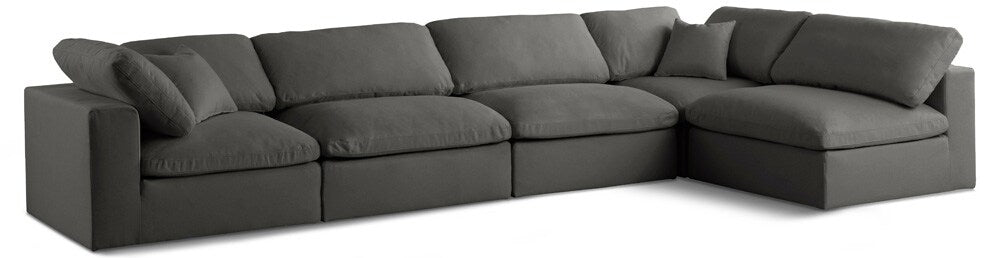 Meridian Furniture - Plush Grey Velvet Standard Comfort Modular Sectional - 5Pc - 602Grey-Sec5D veiw 1