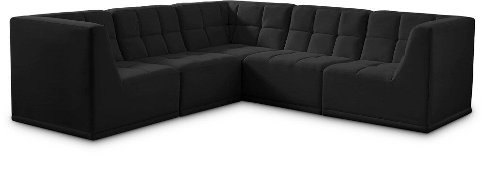 Meridian Furniture - Relax Black Velvet Modular Sectional - 5Pc - 650Black-Sec5B veiw 1