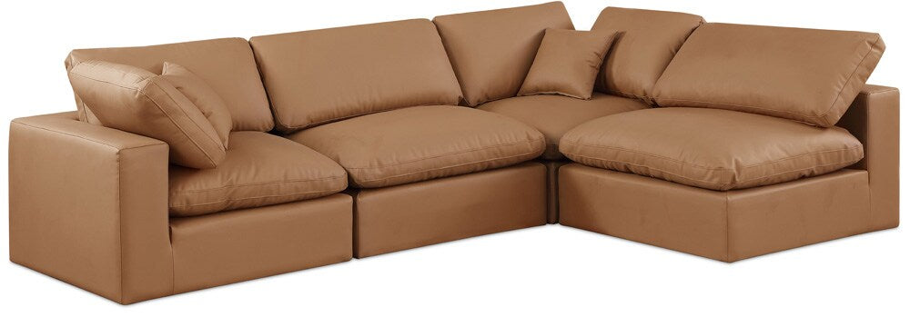 Meridian Furniture - Comfy Cognac Vegan Leather Modular Sectional - 4Pc - 188Cognac-Sec4B veiw 1
