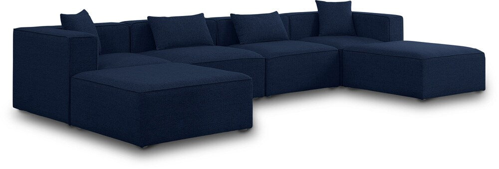 Meridian Furniture - Cube Navy Durable Linen Textured Modular Sectional - 6Pc - 630Navy-Sec6B veiw 1