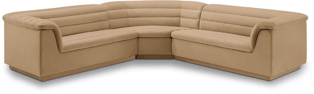 Meridian Furniture - Cascade Camel Velvet Fabric Modular Sectional - 3Pc - 194Camel-Sectional veiw 1