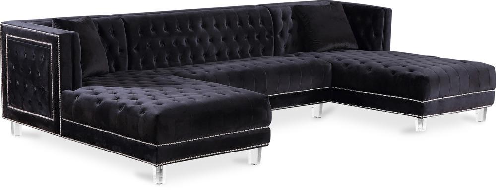 Meridian Furniture - Moda Black Velvet 3pc. Sectional - 631Black-Sectional veiw 1