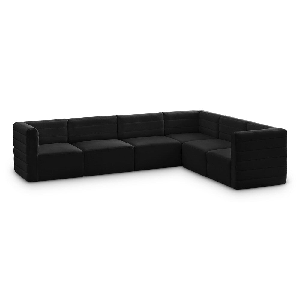 Meridian Furniture - Quincy Black Velvet Modular Sectional - 6Pc - 677Black-Sec6A veiw 1