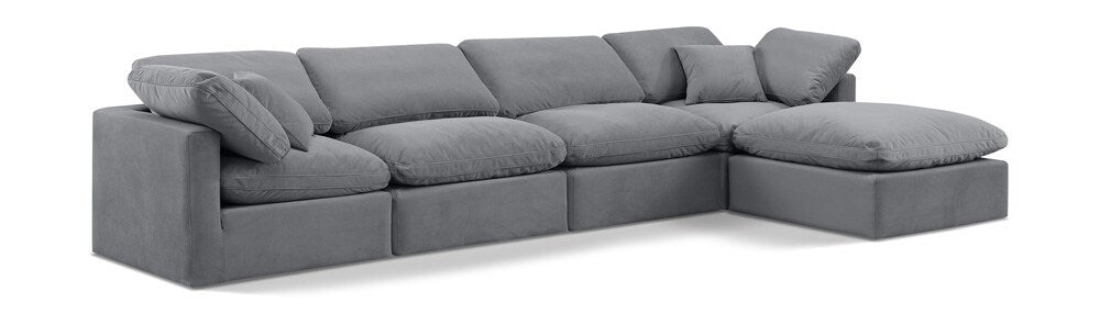 Meridian Furniture - Indulge Grey Velvet Modular Sectional - 5Pc - 147Grey-Sec5A veiw 1