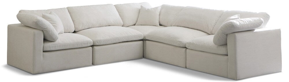 Meridian Furniture - Plush Cream Velvet Standard Comfort Modular Sectional - 5Pc - 602Cream-Sec5C veiw 1