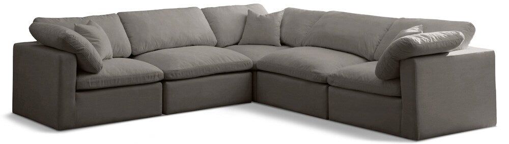 Meridian Furniture - Plush Grey Velvet Standard Comfort Modular Sectional - 5Pc - 602Grey-Sec5C veiw 1