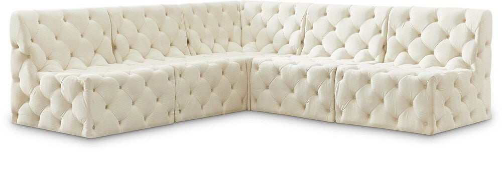 Meridian Furniture - Tuft Cream Velvet Modular Sectional - 5Pc - 680Cream-Sec5B veiw 1