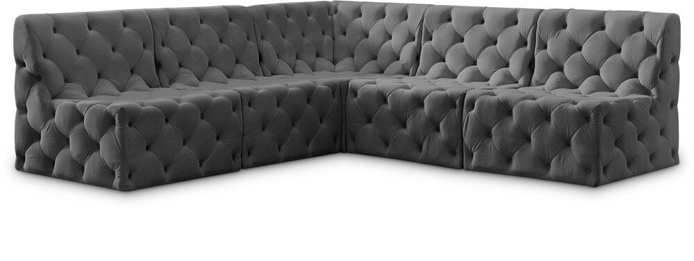 Meridian Furniture - Tuft Grey Velvet Modular Sectional - 5Pc - 680Grey-Sec5B veiw 1