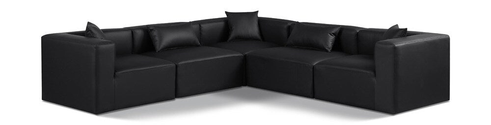 Meridian Furniture - Cube Black Vegan Leather Modular Sectional - 5Pc - 668Black-Sec5C veiw 1