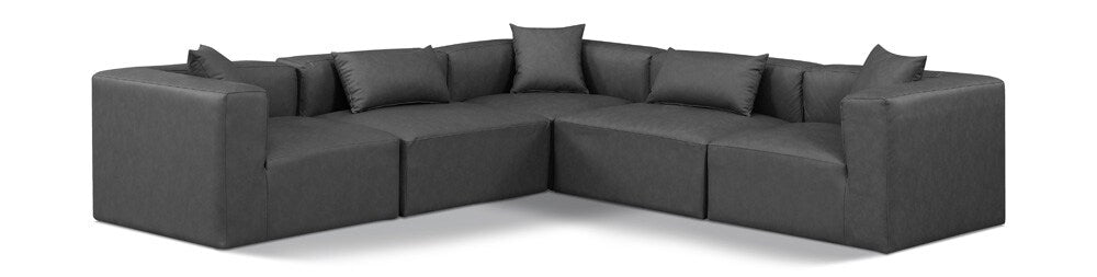 Meridian Furniture - Cube Charcoal Grey Vegan Leather Modular Sectional - 5Pc - 668Grey-Sec5C veiw 1
