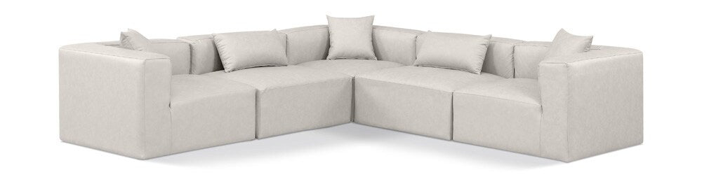 Meridian Furniture - Cube Cream Vegan Leather Modular Sectional - 5Pc - 668Cream-Sec5C veiw 1