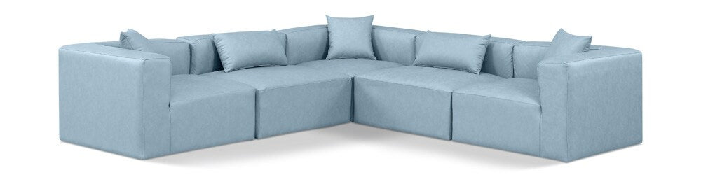 Meridian Furniture - Cube Light Blue Vegan Leather Modular Sectional - 5Pc - 668LtBlu-Sec5C veiw 1
