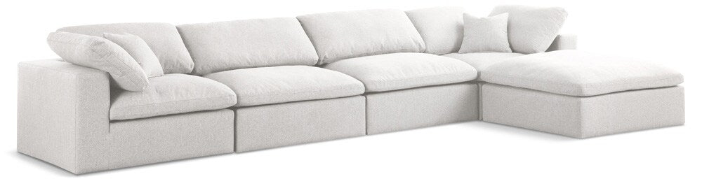 Meridian Furniture - Serene Cream Linen Textured Fabric Deluxe Comfort Modular Sectional - 5Pc - 601Cream-Sec5A veiw 1