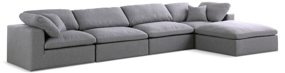 Meridian Furniture - Serene Grey Linen Textured Fabric Deluxe Comfort Modular Sectional - 5Pc - 601Grey-Sec5A veiw 1