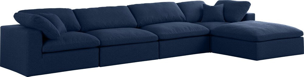 Meridian Furniture - Serene Navy Linen Textured Fabric Deluxe Comfort Modular Sectional - 5Pc - 601Navy-Sec5A veiw 1