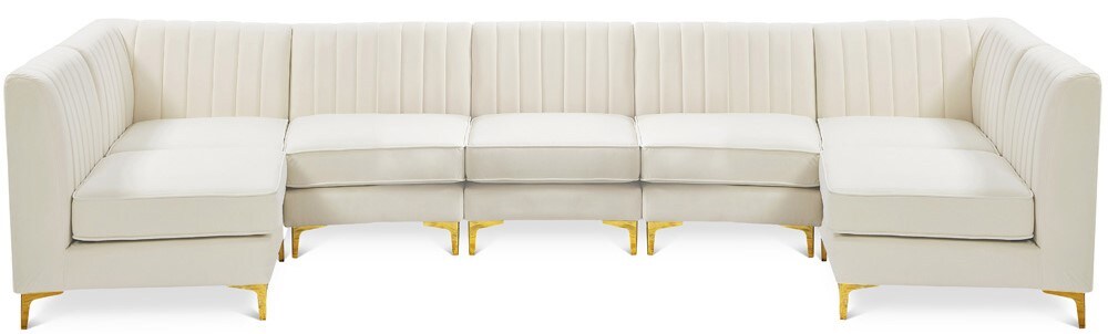 Meridian Furniture - Alina Cream Velvet Modular Sectional - 7Pc - 604Cream-Sec7A veiw 1