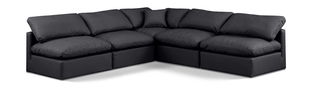 Meridian Furniture - Indulge Black Vegan Leather Modular Sectional - 5Pc - 146Black-Sec5B veiw 1
