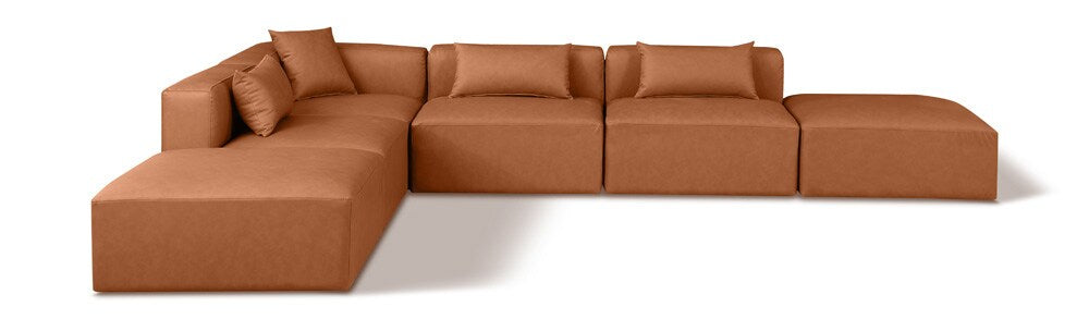 Meridian Furniture - Cube Cognac Vegan Leather Modular Sectional - 6Pc - 668Cognac-Sec6E veiw 1