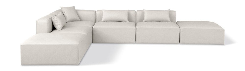 Meridian Furniture - Cube Cream Vegan Leather Modular Sectional - 6Pc - 668Cream-Sec6E veiw 1