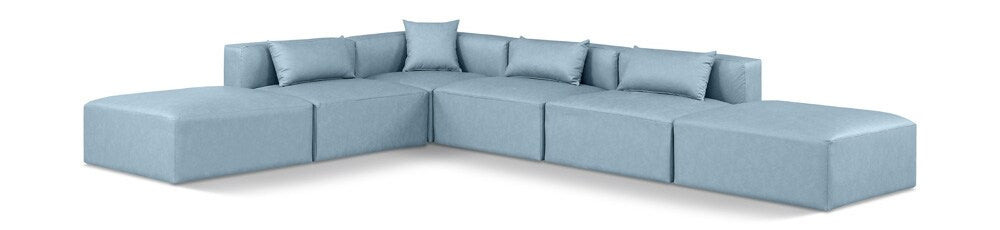 Meridian Furniture - Cube Light Blue Vegan Leather Modular Sectional - 6Pc - 668LtBlu-Sec6E veiw 1