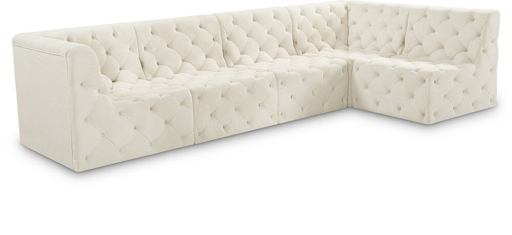 Meridian Furniture - Tuft Cream Velvet Modular Sectional - 5Pc - 680Cream-Sec5A veiw 1