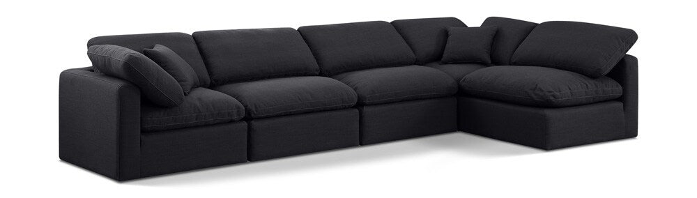Meridian Furniture - Indulge Black Linen Textured Fabric Modular Sectional - 5Pc - 141Black-Sec5D veiw 1