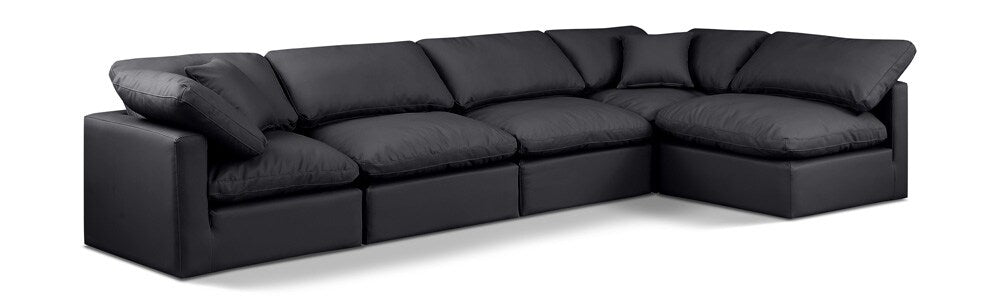 Meridian Furniture - Indulge Black Vegan Leather Modular Sectional - 5Pc - 146Black-Sec5D veiw 1