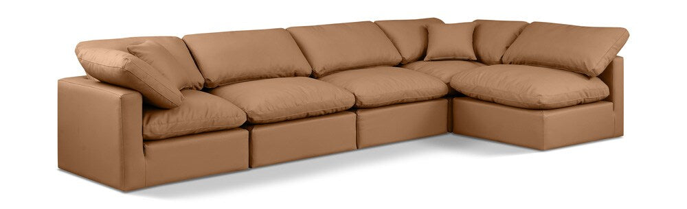 Meridian Furniture - Indulge Cognac Vegan Leather Modular Sectional - 5Pc - 146Cognac-Sec5D veiw 1