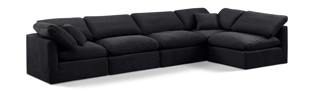 Meridian Furniture - Indulge Black Velvet Modular Sectional - 5Pc - 147Black-Sec5D veiw 1