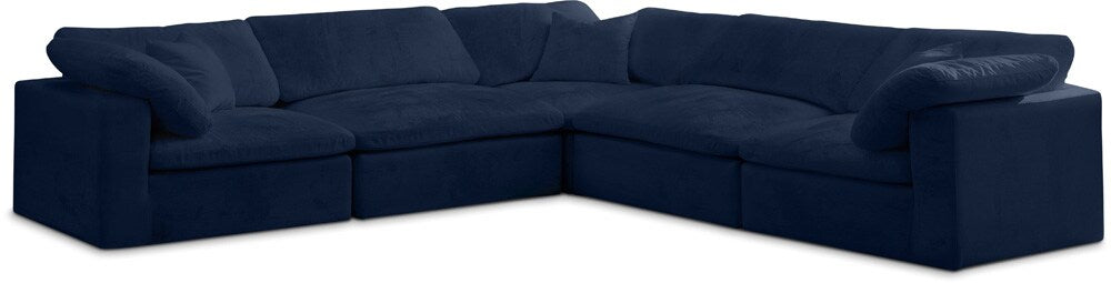 Meridian Furniture - Cozy Navy Velvet Comfort Modular Sectional - 5Pc - 634Navy-Sec5C veiw 1
