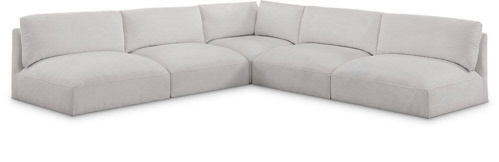 Meridian Furniture - Ease Cream Polyester Fabric Modular Sectional - 5Pc - 696Cream-Sec5C veiw 1