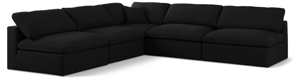 Meridian Furniture - Serene Black Linen Textured Fabric Deluxe Comfort Modular Sectional - 5Pc - 601Black-Sec5B veiw 1