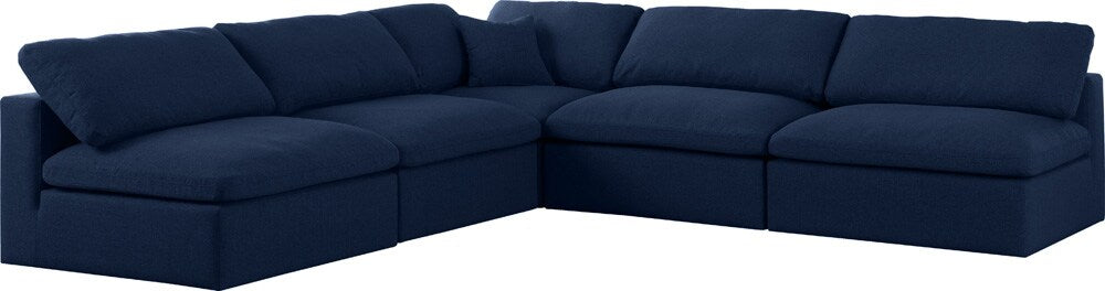 Meridian Furniture - Serene Navy Linen Textured Fabric Deluxe Comfort Modular Sectional - 5Pc - 601Navy-Sec5B veiw 1