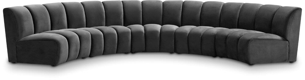 Meridian Furniture - Infinity Grey Velvet 5pc. Modular Sectional - 638Grey-5PC veiw 1