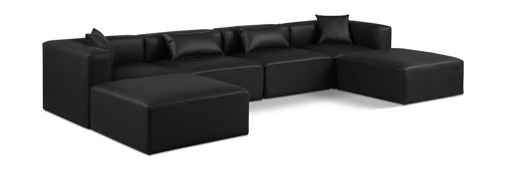 Meridian Furniture - Cube Black Vegan Leather Modular Sectional - 6Pc - 668Black-Sec6B veiw 1