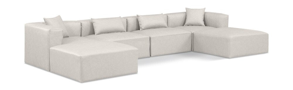 Meridian Furniture - Cube Cream Vegan Leather Modular Sectional - 6Pc - 668Cream-Sec6B veiw 1