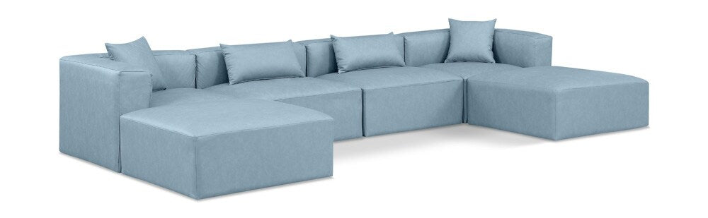 Meridian Furniture - Cube Light Blue Vegan Leather Modular Sectional - 6Pc - 668LtBlu-Sec6B veiw 1