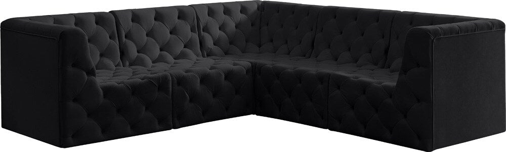 Meridian Furniture - Tuft Black Velvet Modular Sectional - 5Pc - 680Black-Sec5C veiw 1