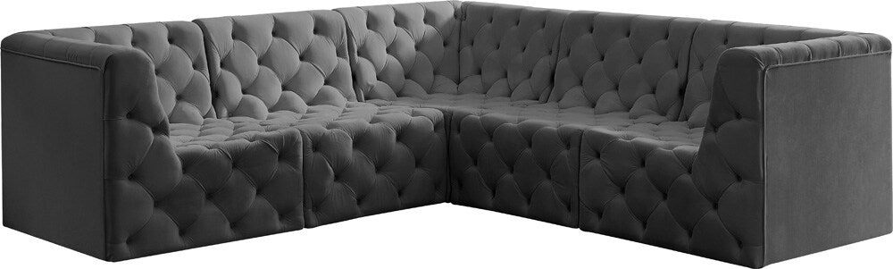 Meridian Furniture - Tuft Grey Velvet Modular Sectional - 5Pc - 680Grey-Sec5C veiw 1