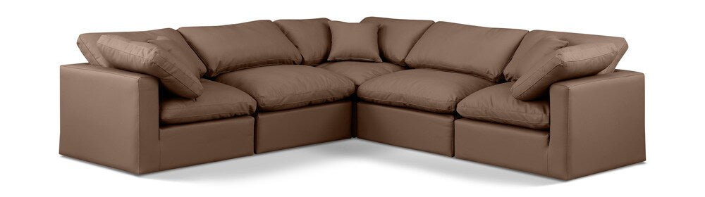 Meridian Furniture - Indulge Brown Vegan Leather Modular Sectional - 5Pc - 146Brown-Sec5C veiw 1