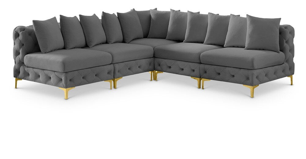 Meridian Furniture - Tremblay Grey Velvet Modular Sectional - 5Pc - 686Grey-Sec5B veiw 1