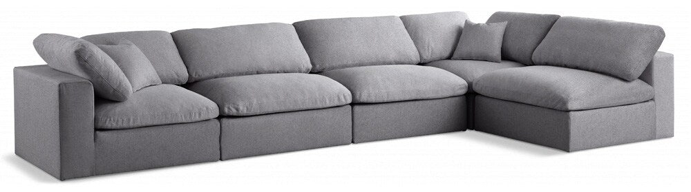 Meridian Furniture - Serene Grey Linen Textured Fabric Deluxe Comfort Modular Sectional - 5Pc - 601Grey-Sec5D veiw 1