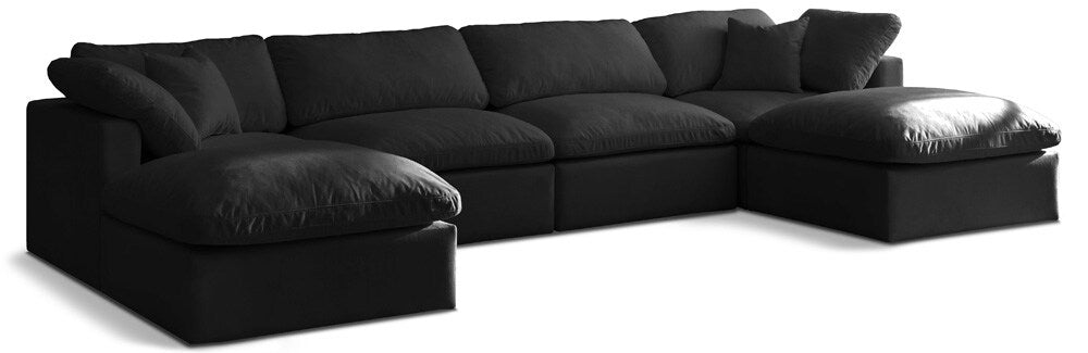 Meridian Furniture - Plush Black Velvet Standard Comfort Modular Sectional - 6Pc - 602Black-Sec6B veiw 1